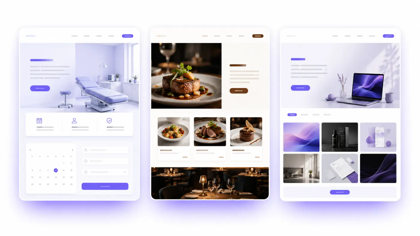 Klinik, restoran ve portfolyo gibi AI website builder kullanım senaryoları