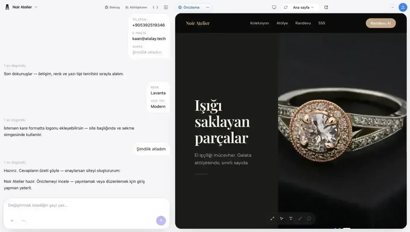 Atalay AI üzerinde web sitesinin metinlerini ve görsellerini düzenleyen işletme sahibi