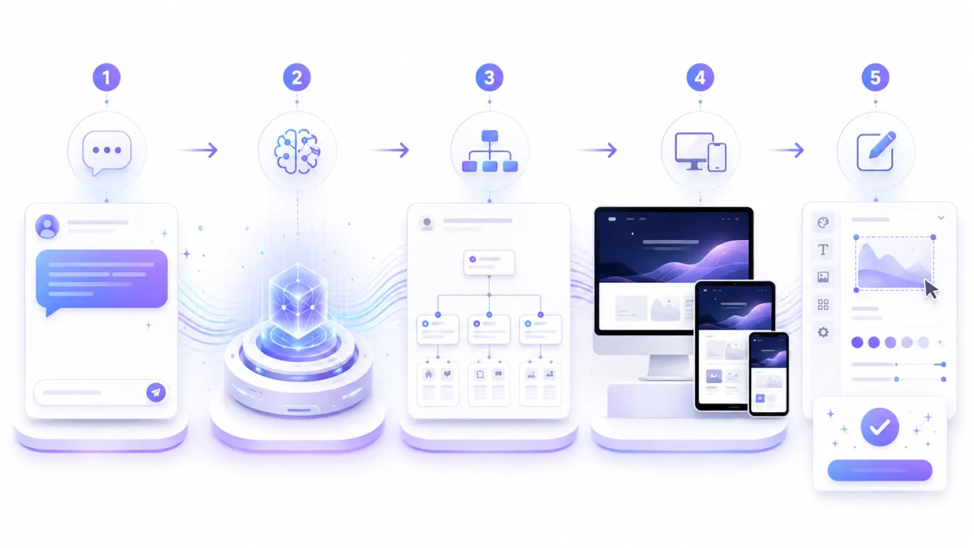 Diagram showing the stages of how an AI website builder works